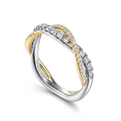 14K White-Yellow Gold Twisted Diamond Anniversary Band