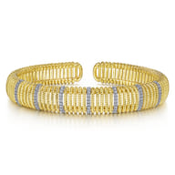 14K White-Yellow Gold Twisted Rope Cuff Bracelet with Diamond Stations