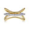 14K White-Yellow Gold Twisted Rope Three Row Curving Diamond Ring - 0.15 ct