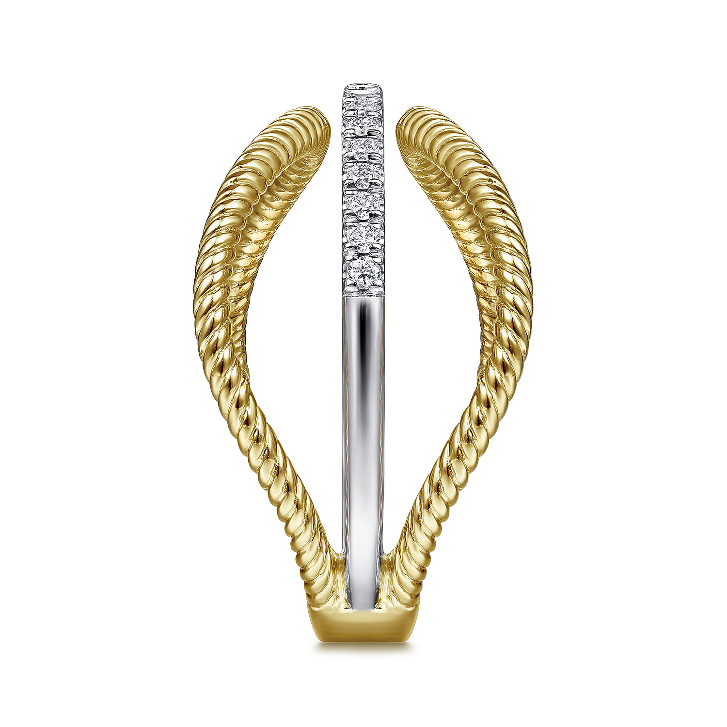 14K White-Yellow Gold Twisted Rope Three Row Curving Diamond Ring - 0.15 ct - Shot 4