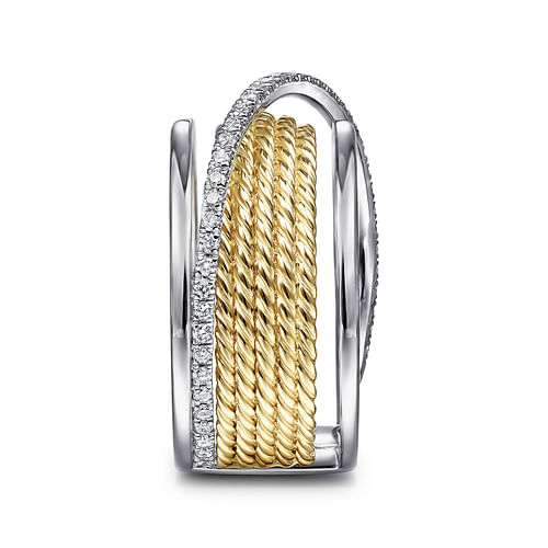 14K White-Yellow Gold Twisted Rope Wide Band with Wrapping Diamond Row - 0.25 ct - Shot 4