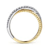 14K White-Yellow Gold Twisted Rope and Diamond Criss Cross Ring - 0.4 ct
