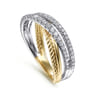 14K White-Yellow Gold Twisted Rope and Diamond Criss Cross Ring - 0.4 ct