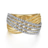 14K White-Yellow Gold Twisted Rope and Diamond Criss Cross Ring - 0.6 ct