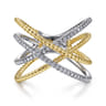 14K White-Yellow Gold Twisted Rope and Diamond Criss Cross Ring - 0.25 ct