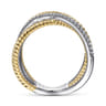 14K White-Yellow Gold Twisted Rope and Diamond Criss Cross Ring - 0.25 ct