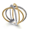 14K White-Yellow Gold Twisted Rope and Diamond Criss Cross Ring - 0.25 ct