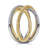 14K White-Yellow Gold Twisted Rope and Diamond Criss Cross Ring - 0.25 ct