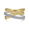 14K White-Yellow Gold Twisted Rope and Diamond Criss Cross Ring - 0.3 ct
