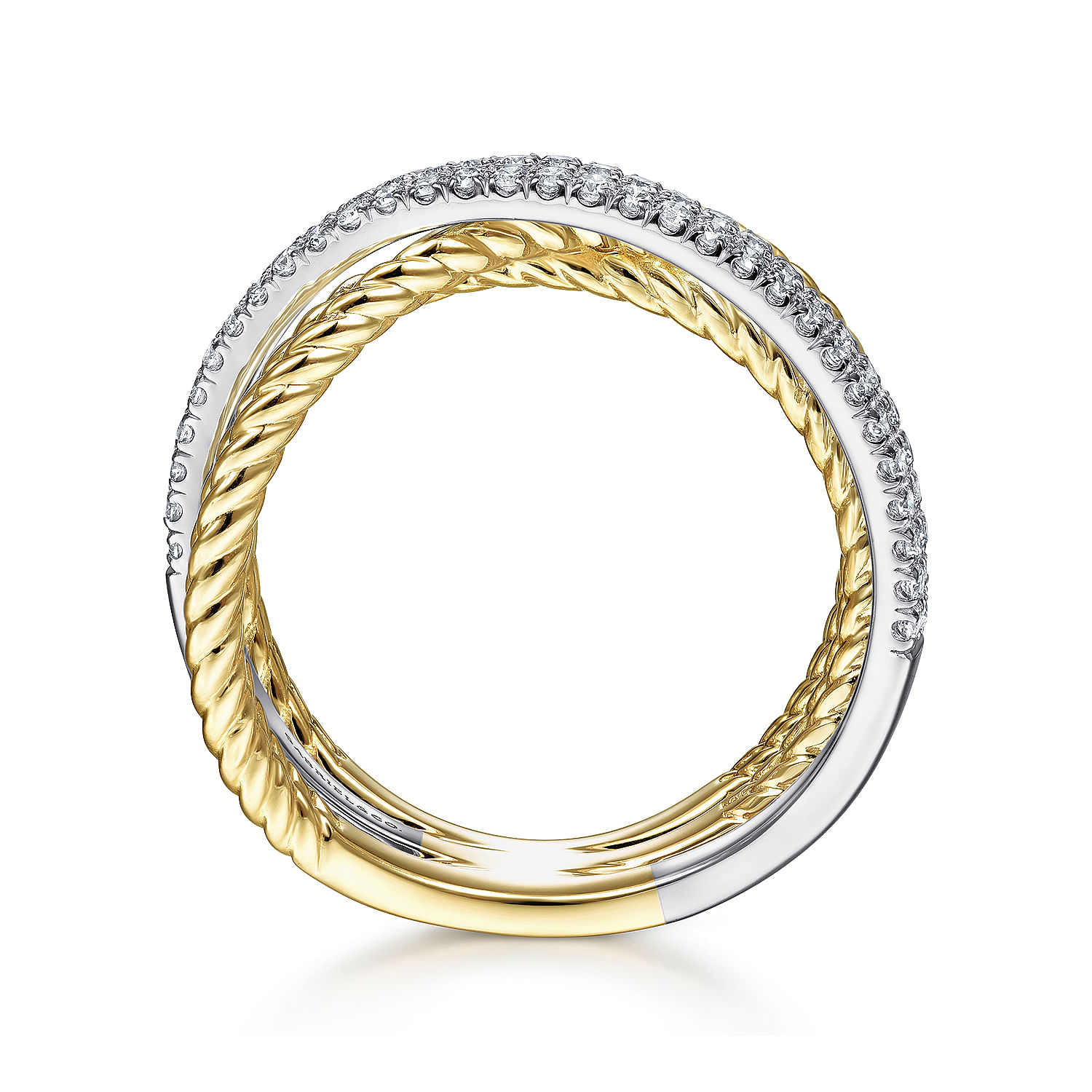 14K White-Yellow Gold Twisted Rope and Diamond Criss Cross Ring - 0.3 ct - Shot 2