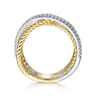14K White-Yellow Gold Twisted Rope and Diamond Criss Cross Ring - 0.3 ct