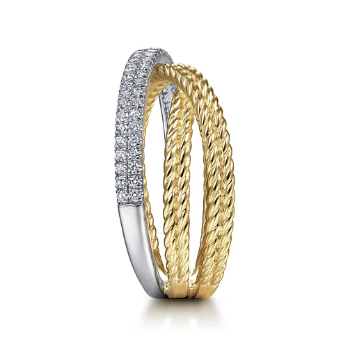 14K White-Yellow Gold Twisted Rope and Diamond Criss Cross Ring - 0.3 ct - Shot 4