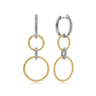 14K White-Yellow Gold Twisted Rope and Diamond Open Circle Huggie Drop Earrings - 0.3 ct
