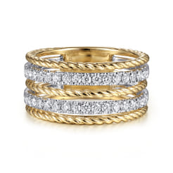 14K White-Yellow Gold Twisted Rope and Diamond Ring