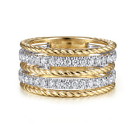 14K White-Yellow Gold Twisted Rope and Diamond Ring