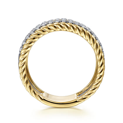 14K White-Yellow Gold Twisted Rope and Diamond Ring