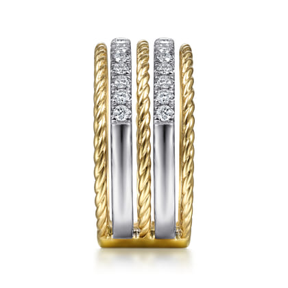 14K White-Yellow Gold Twisted Rope and Diamond Ring