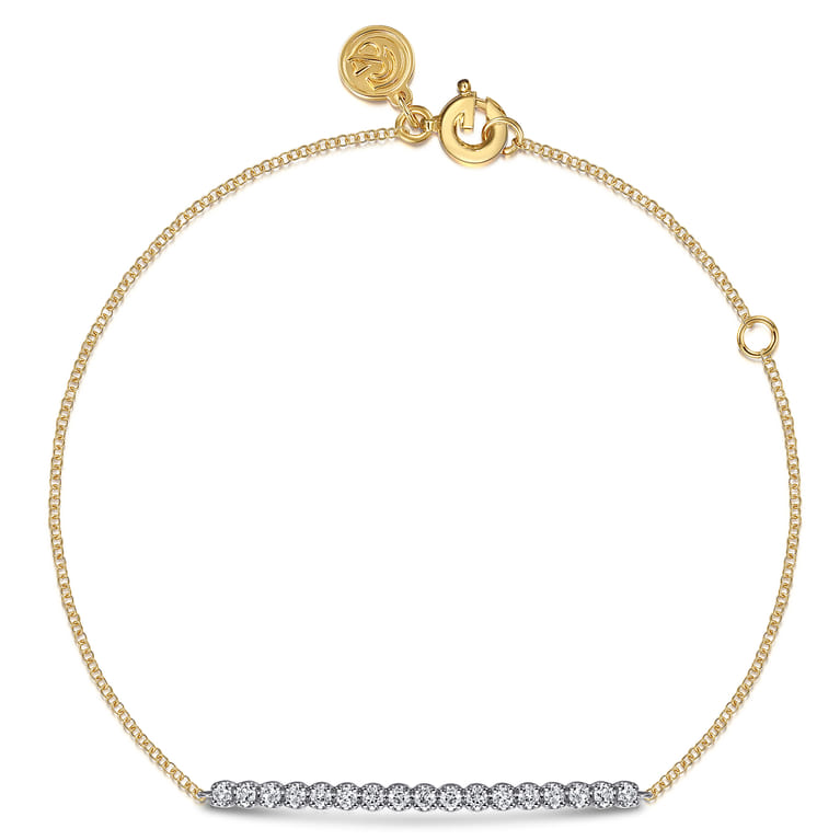 14K White  Yellow Gold White Sapphire Bar Bracelet - Shot 1