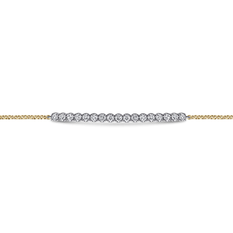 14K White  Yellow Gold White Sapphire Bar Bracelet - Shot 2