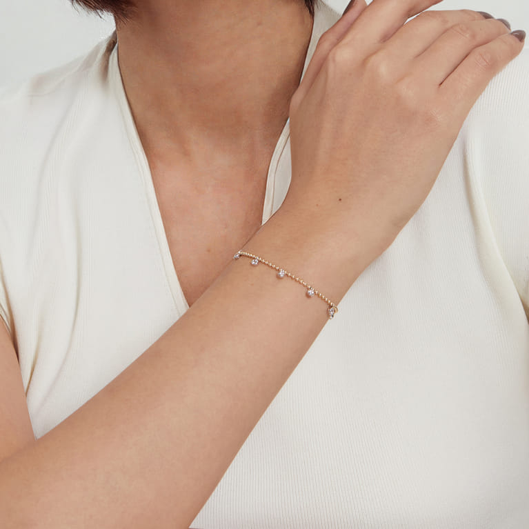 14K White  Yellow Gold White Sapphire Droplet Bracelet-Bujukan - Shot 4