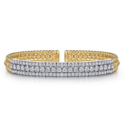 14K White-Yellow Gold Wide Bujukan Diamond Cuff Bracelet