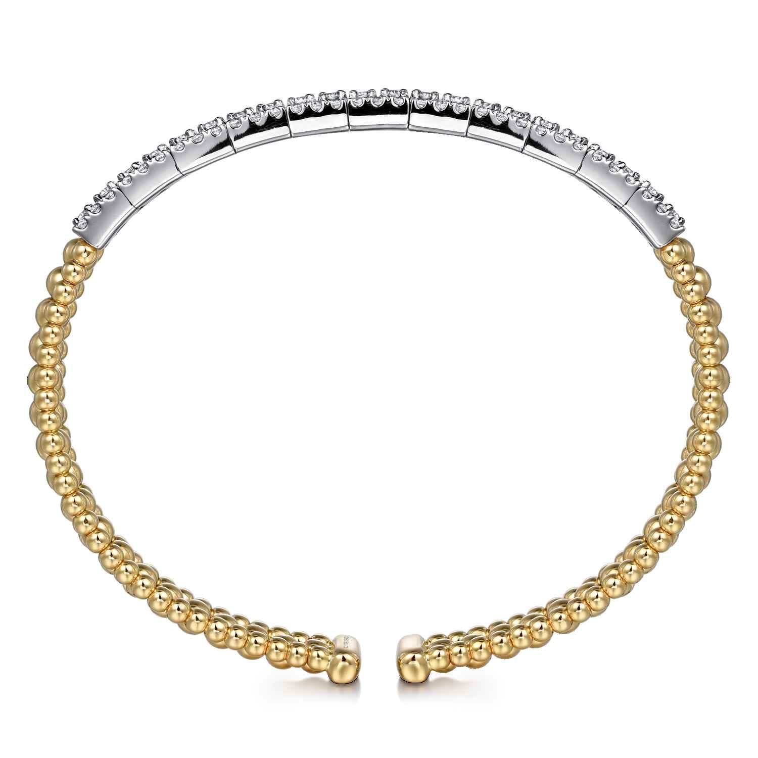 14K White-Yellow Gold Wide Bujukan Diamond Cuff Bracelet - 1.85 ct - Shot 3