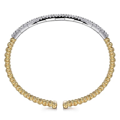 14K White-Yellow Gold Wide Bujukan Diamond Cuff Bracelet