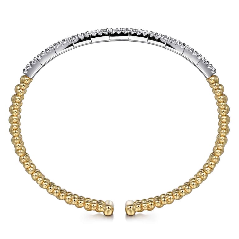 14K White-Yellow Gold Wide Bujukan Diamond Cuff Bracelet - 1.85 ct - Shot 3