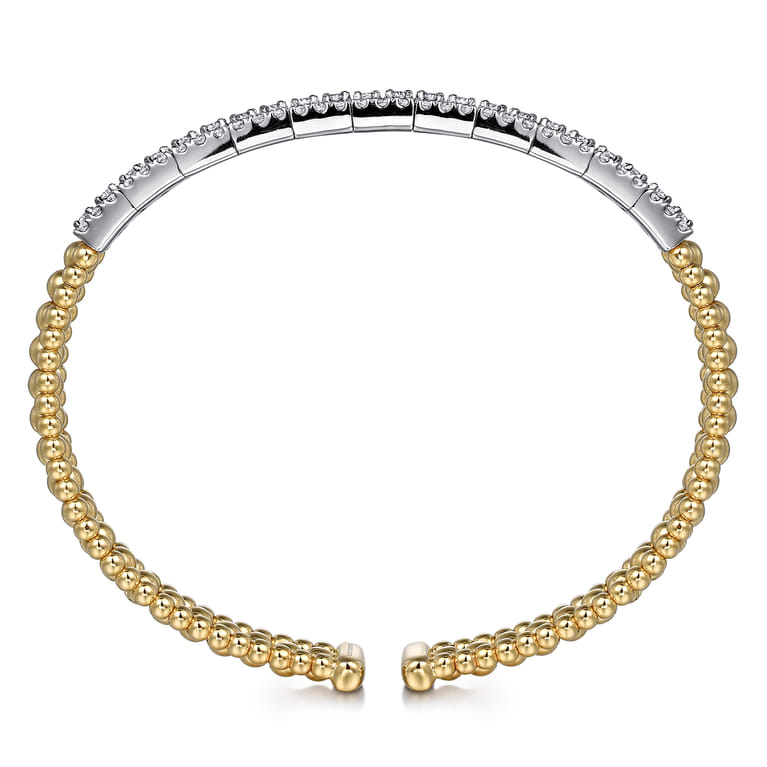 14K White-Yellow Gold Wide Bujukan Diamond Cuff Bracelet - 1.85 ct - Shot 3