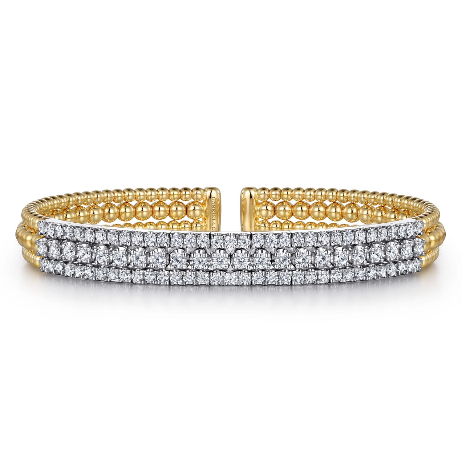 14K White-Yellow Gold Wide Bujukan Diamond Cuff Bracelet - 1.85 ct - Shot 1