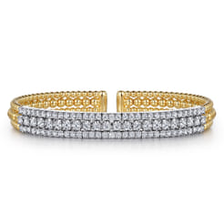 14K White-Yellow Gold Wide Bujukan Diamond Cuff Bracelet