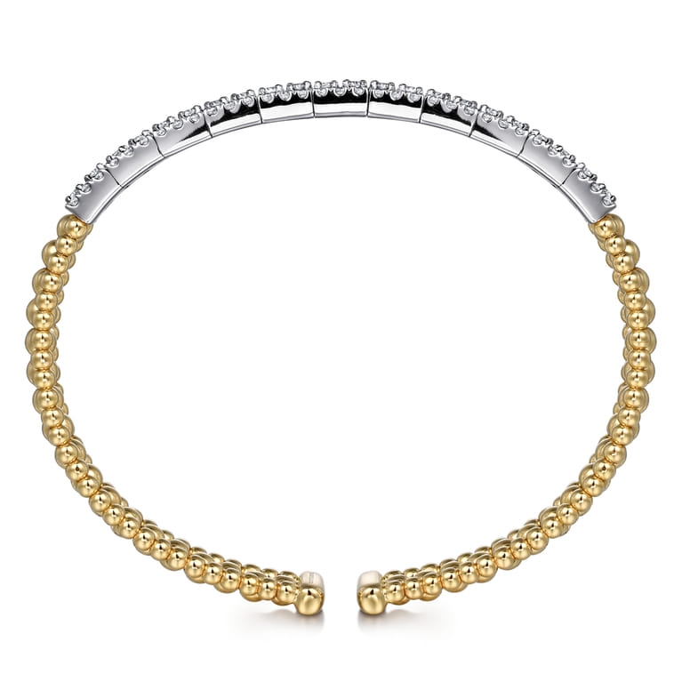 14K White-Yellow Gold Wide Bujukan Diamond Cuff Bracelet - 1.85 ct - Shot 3