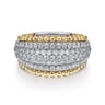 14K White-Yellow Gold Wide Diamond Pave Band with Bujukan Bead Border - 0.9 ct