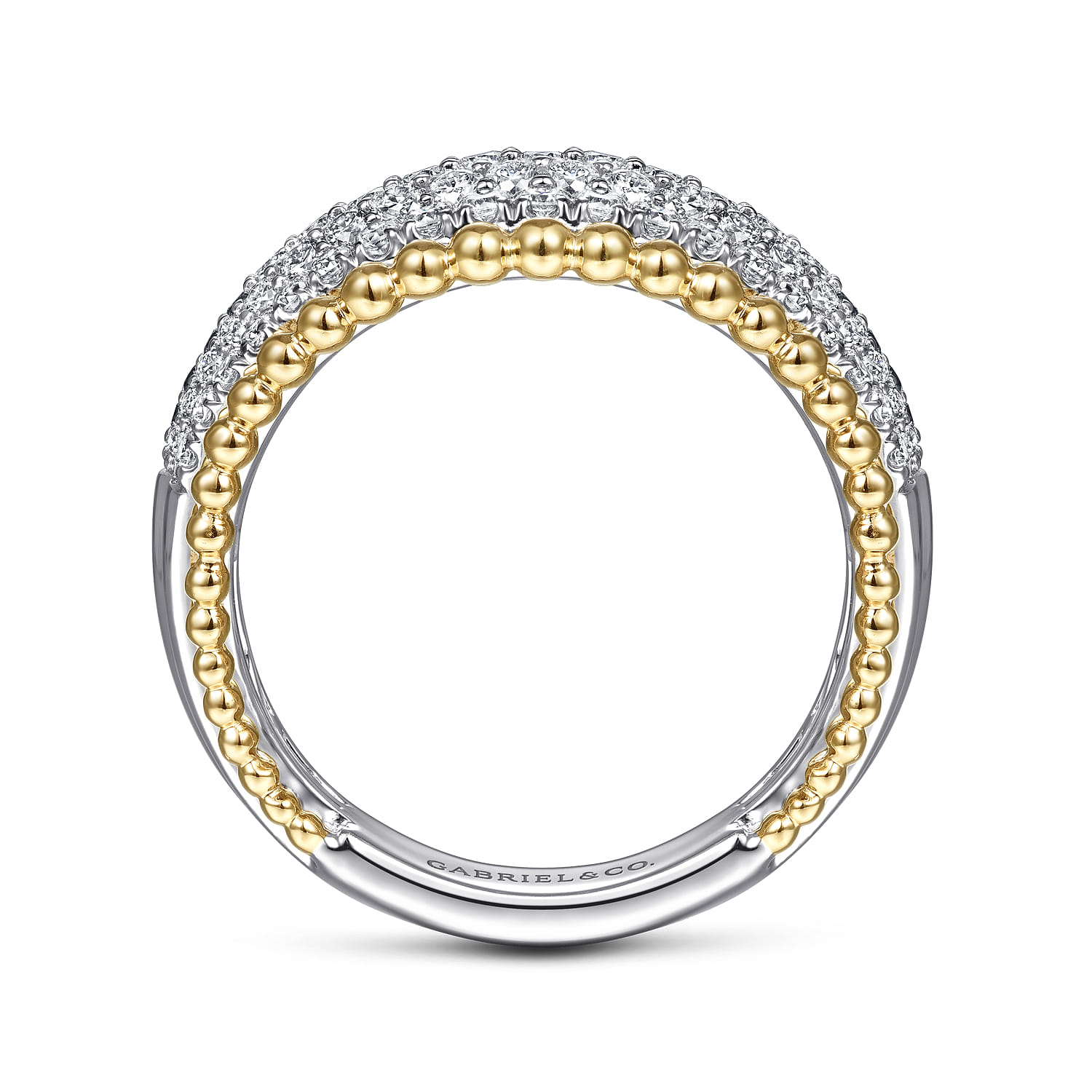 14K White-Yellow Gold Wide Diamond Pave Band with Bujukan Bead Border - 0.9 ct - Shot 2