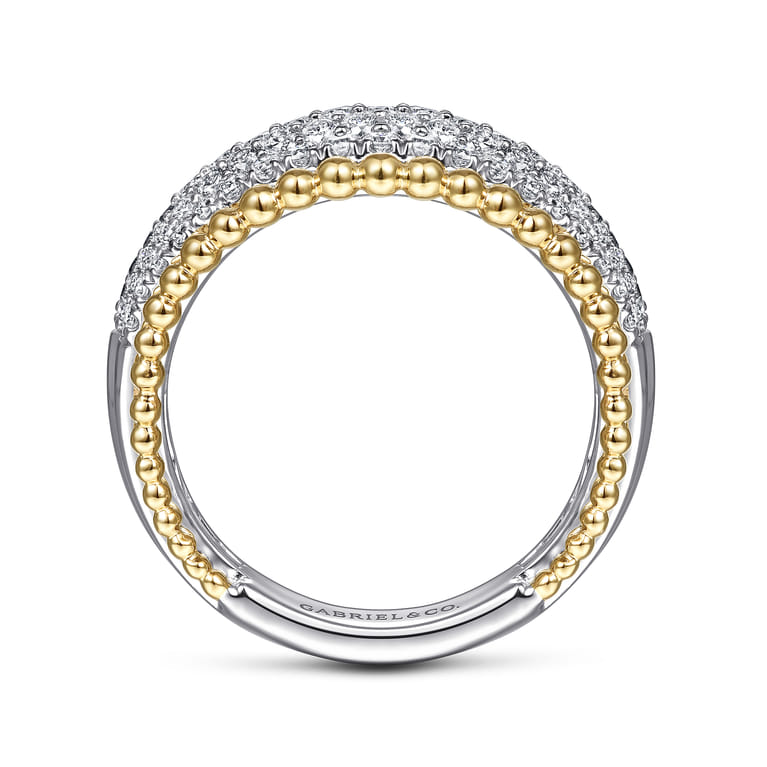 14K White-Yellow Gold Wide Diamond Pave Band with Bujukan Bead Border - 0.9 ct - Shot 2