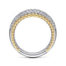 14K White-Yellow Gold Wide Diamond Pave Band with Bujukan Bead Border - 0.9 ct
