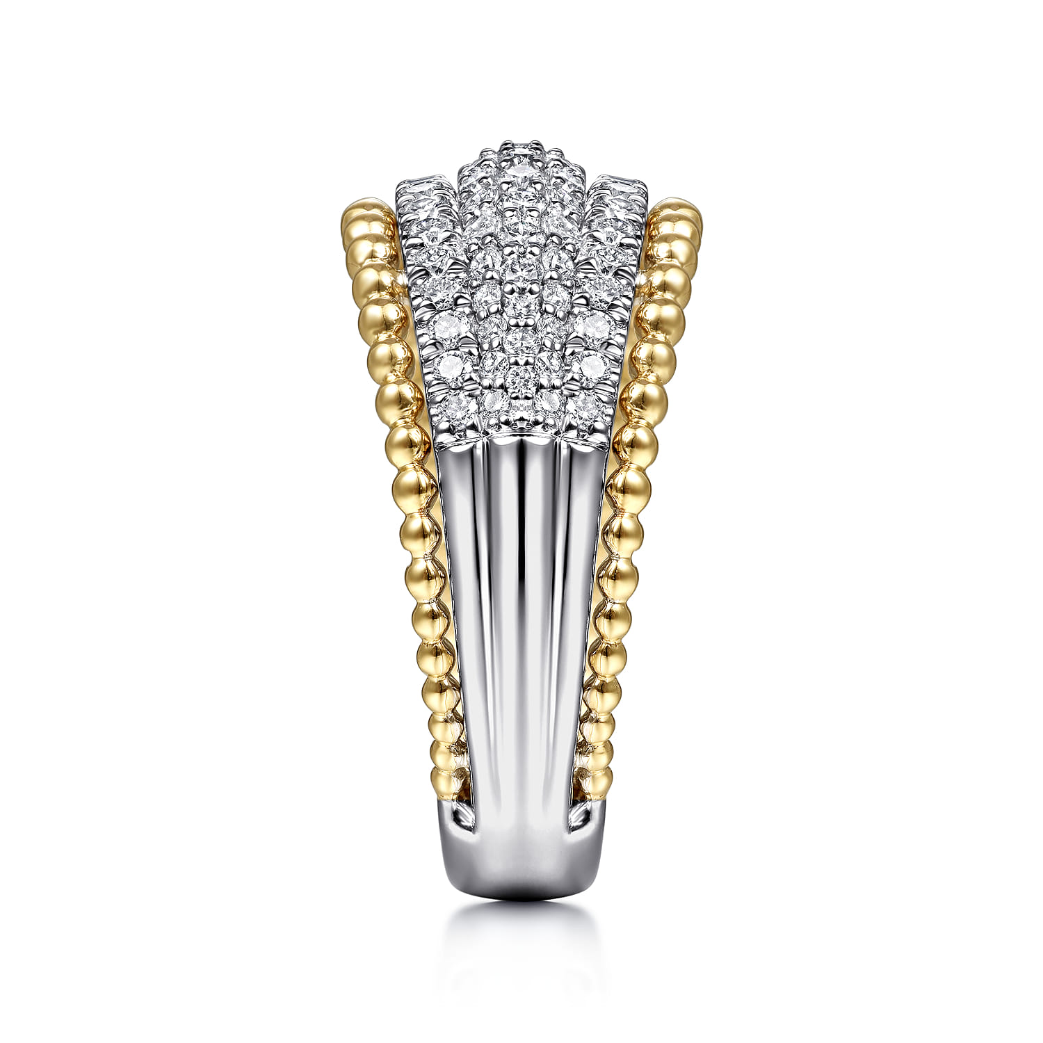 14K White-Yellow Gold Wide Diamond Pave Band with Bujukan Bead Border - 0.9 ct - Shot 4