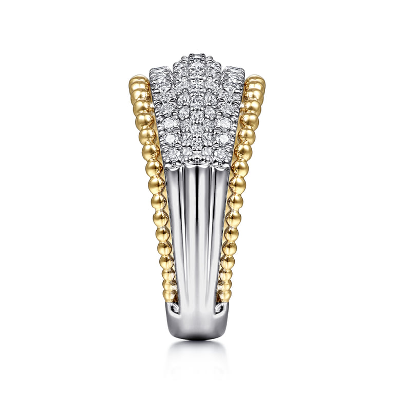 14K White-Yellow Gold Wide Diamond Pave Band with Bujukan Bead Border - 0.9 ct - Shot 4