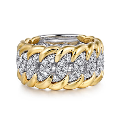 14K White-Yellow Gold Wide Diamond Pave Band