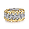 14K White-Yellow Gold Wide Diamond Pave Band - 0.56 ct