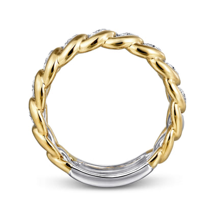 14K White-Yellow Gold Wide Diamond Pave Band