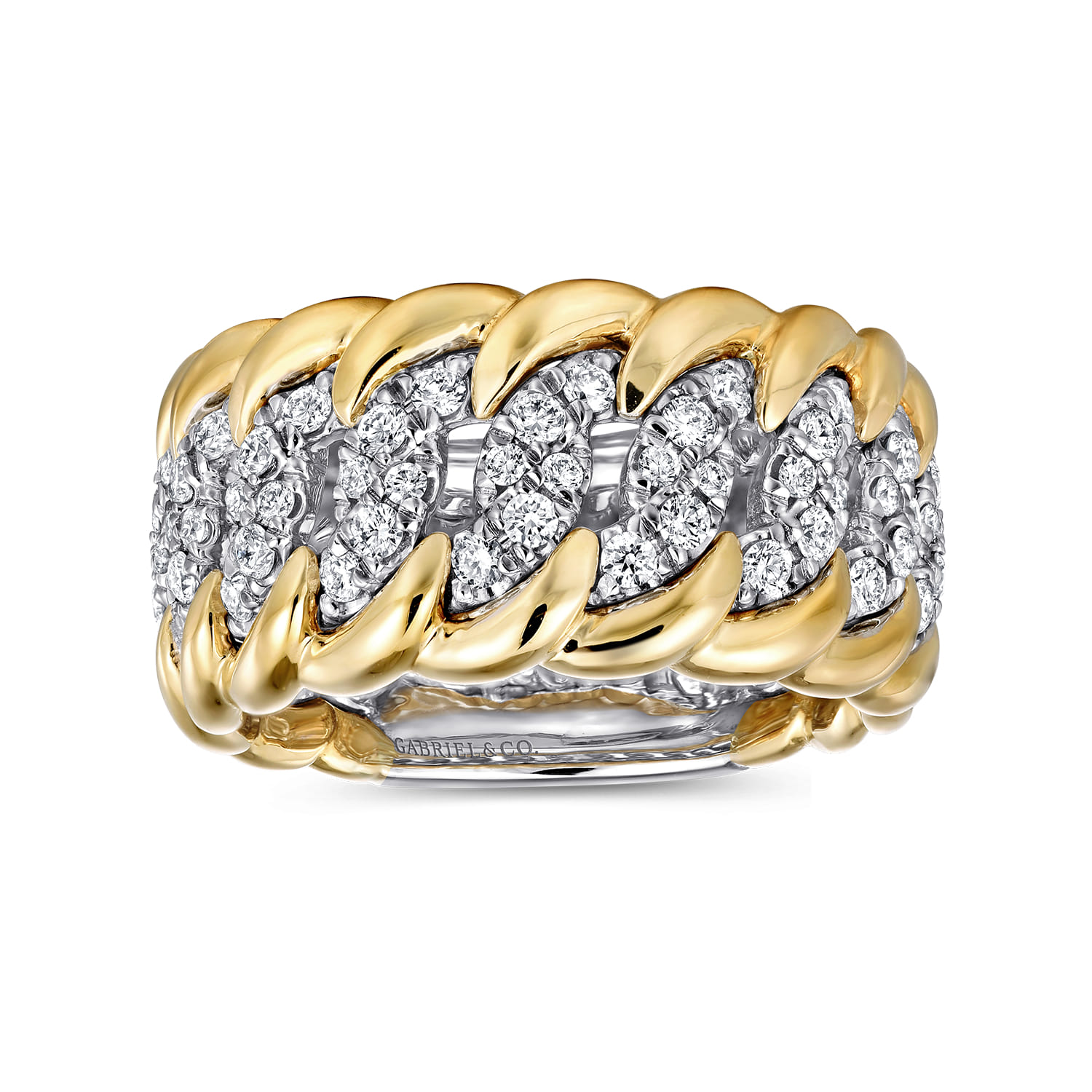 14K White-Yellow Gold Wide Diamond Pave Band - 0.56 ct - Shot 4
