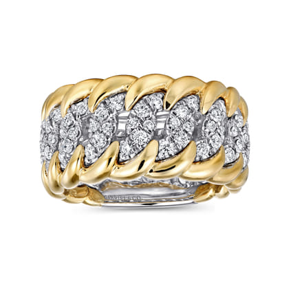 14K White-Yellow Gold Wide Diamond Pave Band