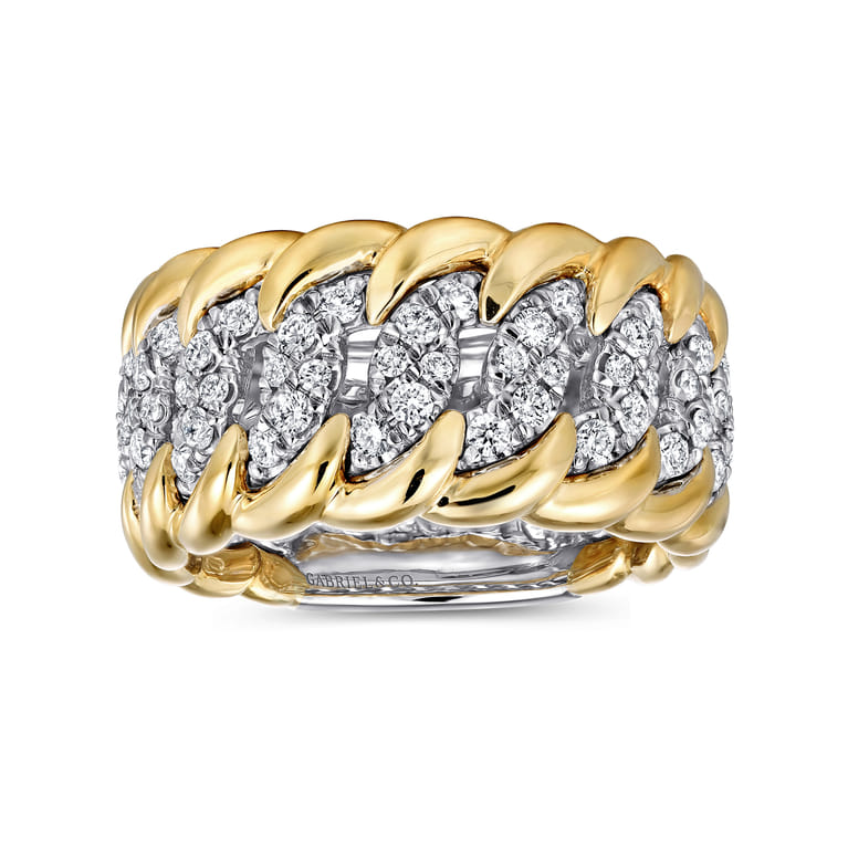 14K White-Yellow Gold Wide Diamond Pave Band - 0.56 ct - Shot 4