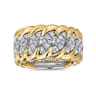 14K White-Yellow Gold Wide Diamond Pave Band - 0.56 ct