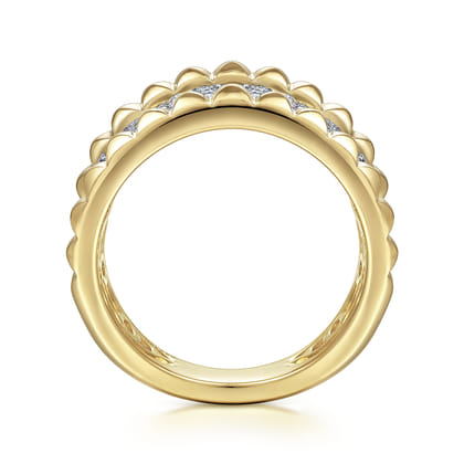 14K White-Yellow Gold Wide Diamond and Pyramid Ring