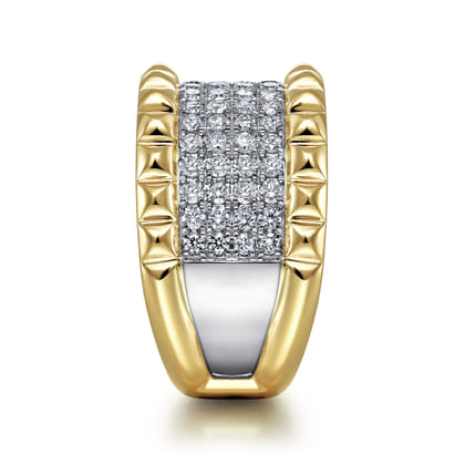 14K White-Yellow Gold Wide Diamond and Pyramid Ring