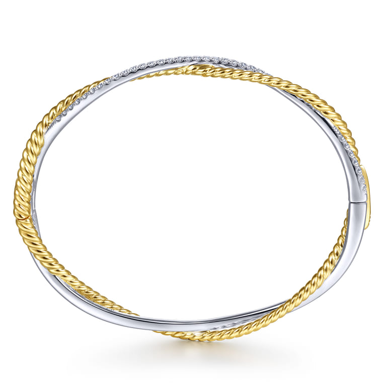 14K White-Yellow Twisted Rope and Diamond Bangle - 0.65 ct - Shot 3