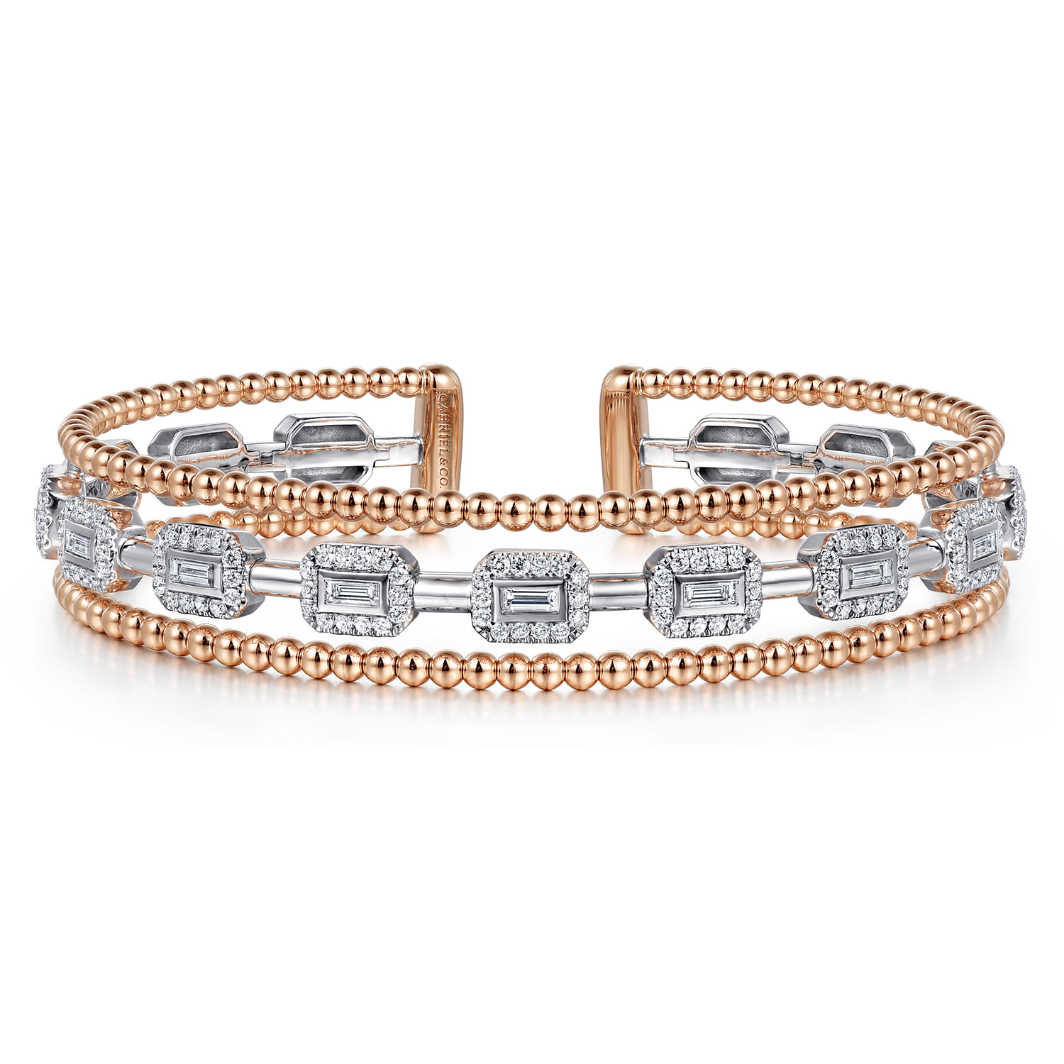 14K White and Rose Gold Baguettes Shape Bujukan Bangle with 3 Rolls - 1 ct - Shot 1