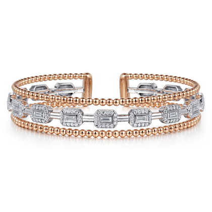 14K White and Rose Gold Baguettes Shape Bujukan Bangle with 3 Rolls
